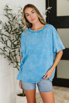 Zenana Set Just My Type Mineral Wash Relaxed Top in Deep Sky 2XL Womens