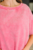 Zenana Just My Type Mineral Wash Relaxed Top in Fuchsia Womens