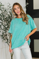 Zenana Just My Type Mineral Wash Relaxed Top in Turquoise 2XL Womens