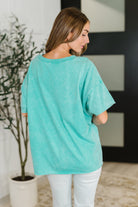 Zenana Just My Type Mineral Wash Relaxed Top in Turquoise Womens