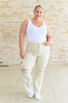 Judy Blue Selena High Rise Distressed 90's Straight Jeans in Bone Jeans