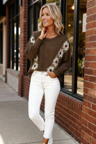 Kori America V Neck Floral Patch Oversized Knit Top