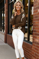 Kori America V Neck Floral Patch Oversized Knit Top