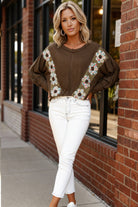 Kori America V Neck Floral Patch Oversized Knit Top