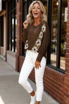 Kori America V Neck Floral Patch Oversized Knit Top