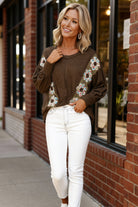 Kori America V Neck Floral Patch Oversized Knit Top
