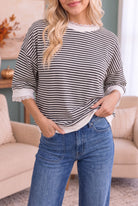 Kori Stripe It Right Lace Trim Top