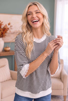 Kori Stripe It Right Lace Trim Top