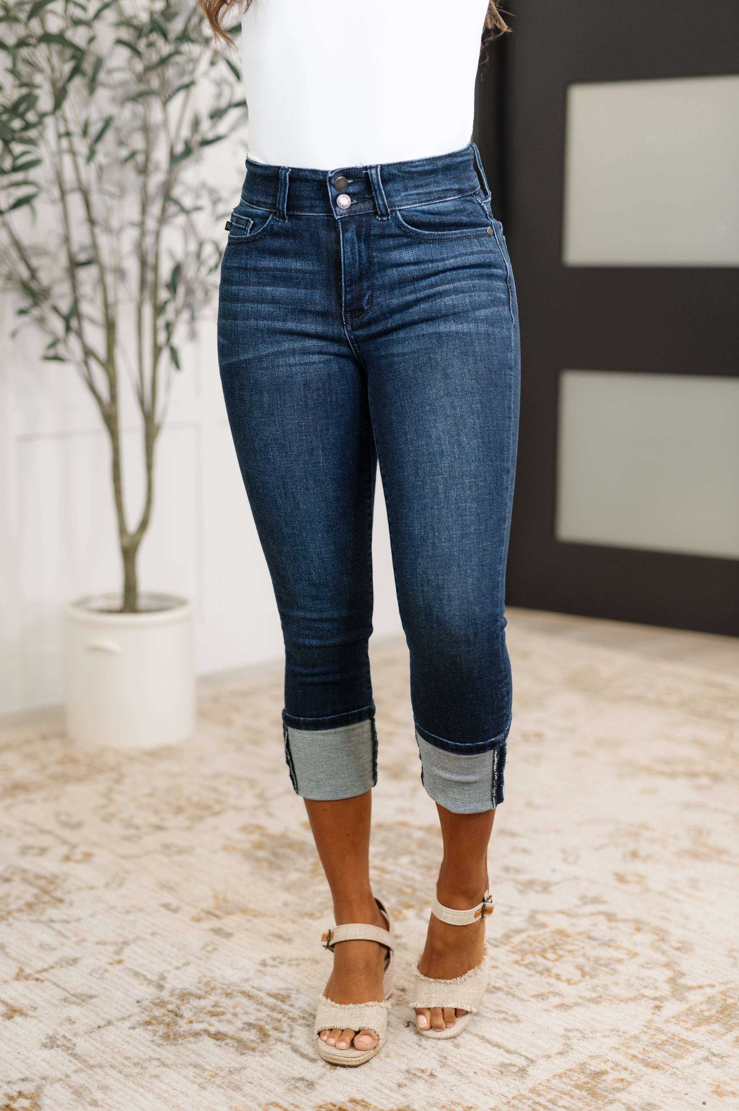 Judy Blue Karen High Rise Double Waist Band Capri Jeans Womens