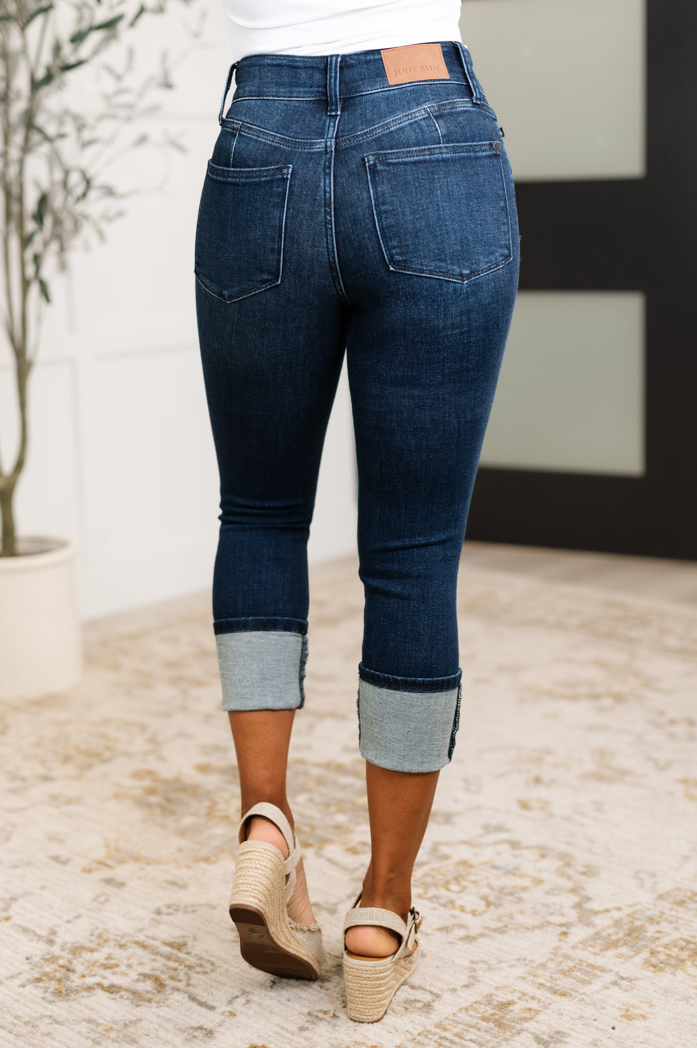 Judy Blue Karen High Rise Double Waist Band Capri Jeans Womens