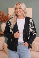 Kori Off the Vine Black Floral Embroidered Cardigan