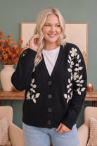 Kori Off the Vine Black Floral Embroidered Cardigan