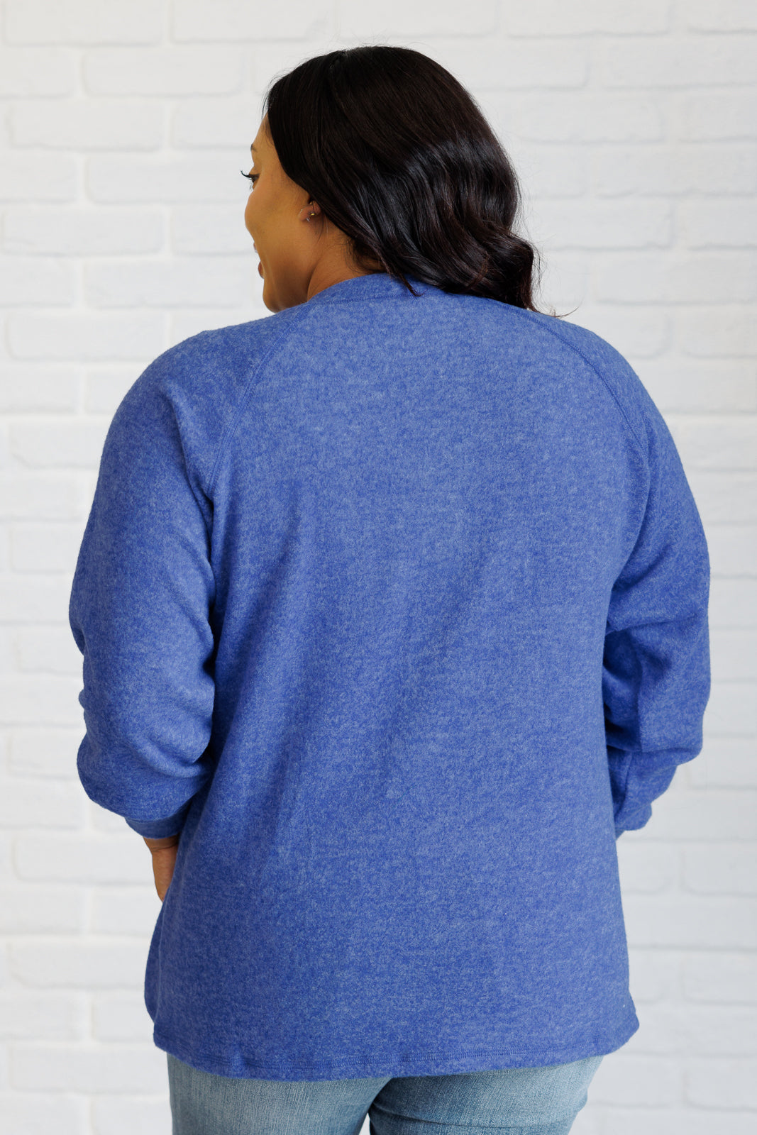 Zenana Keeping it Real Brushed Melange Hacci Long Sleeve Tee in Bright Blue Shirts & Tops