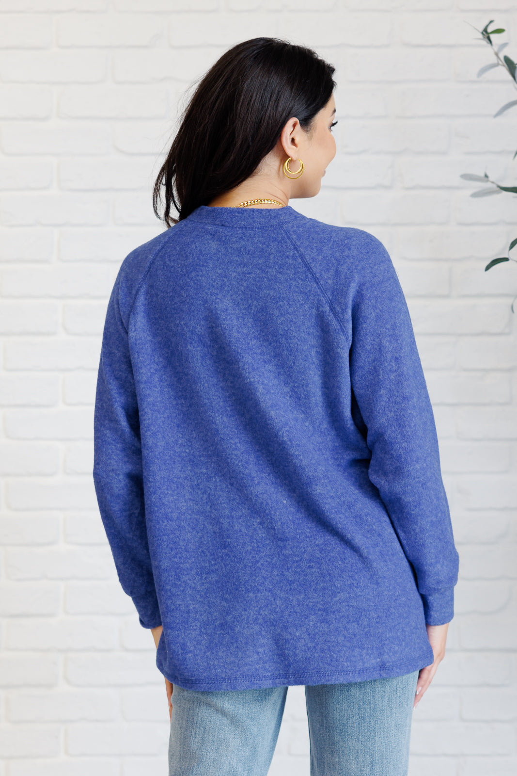 Zenana Keeping it Real Brushed Melange Hacci Long Sleeve Tee in Bright Blue Shirts & Tops