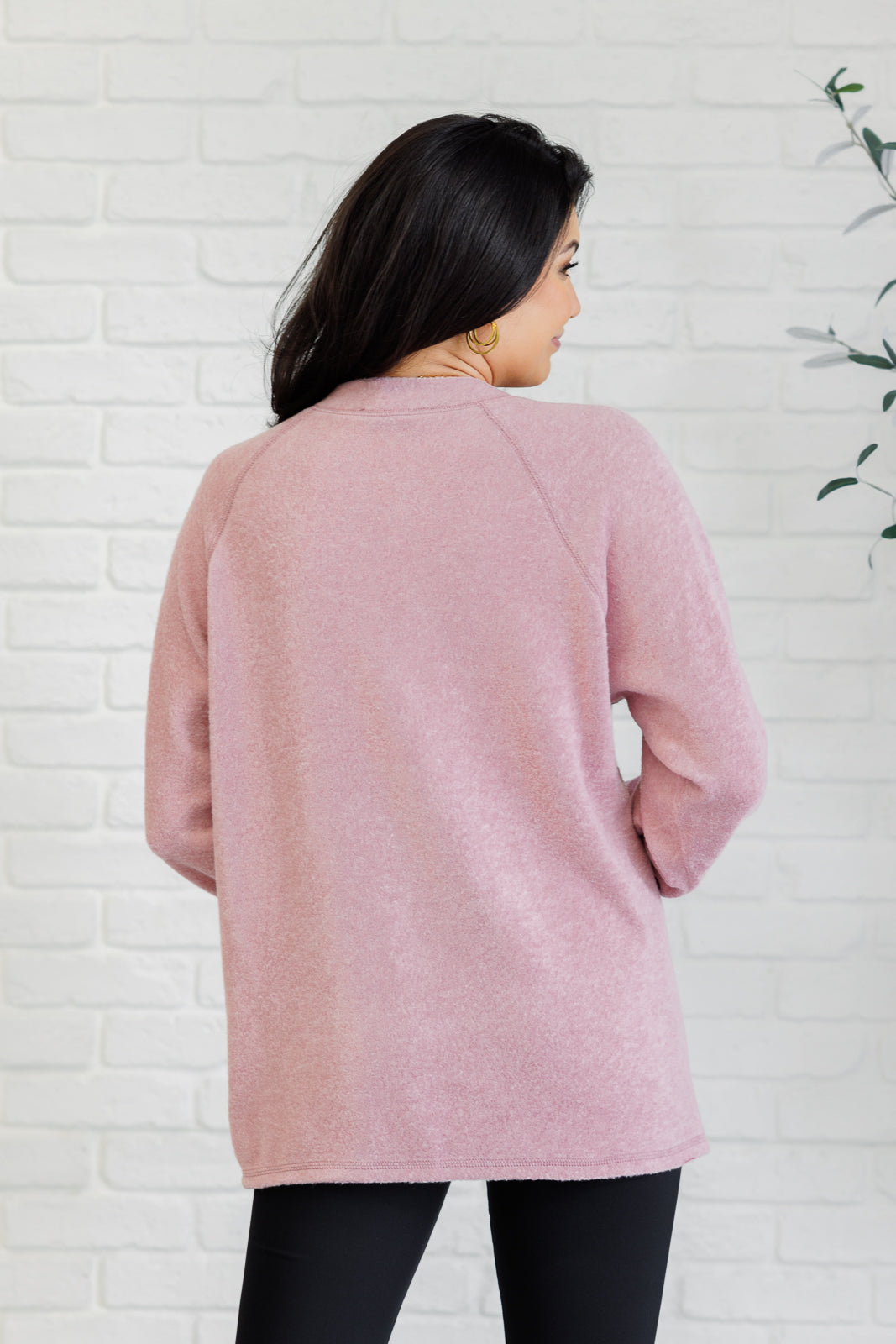 Zenana Keeping it Real Brushed Melange Hacci Long Sleeve Tee in Light Rose Shirts & Tops