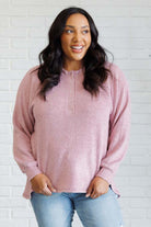 Zenana Keeping it Real Brushed Melange Hacci Long Sleeve Tee in Light Rose 2XL Shirts & Tops