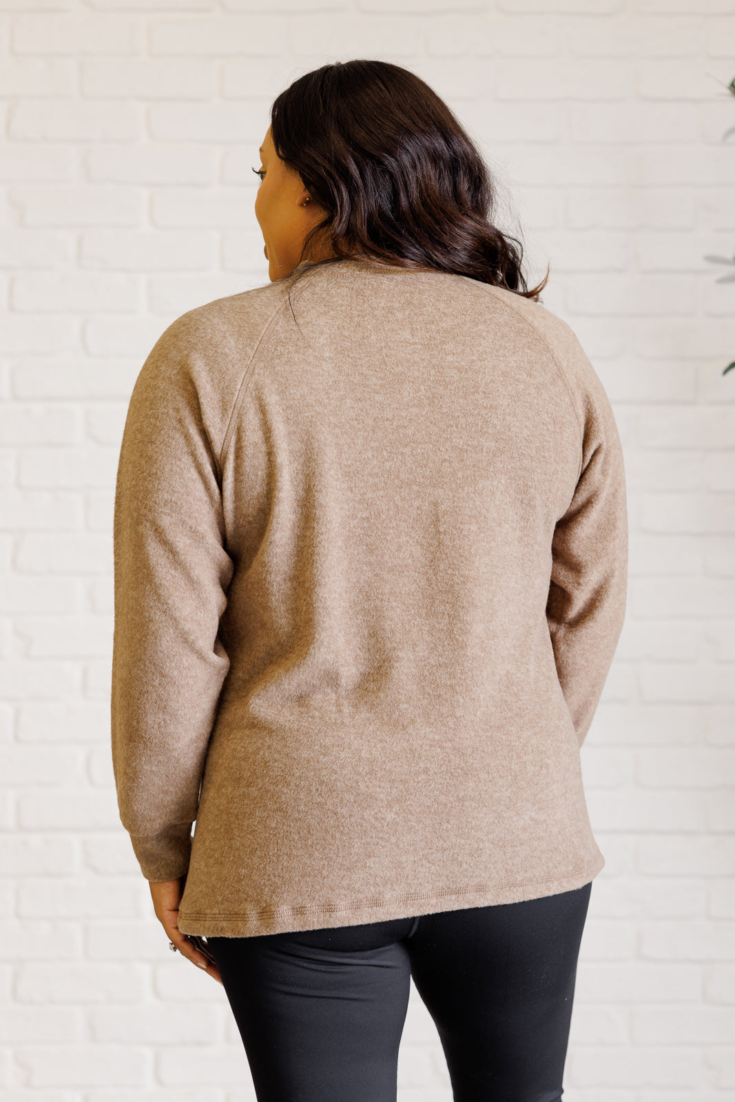 Zenana Keeping it Real Brushed Melange Hacci Long Sleeve Tee in Mocha Shirts & Tops