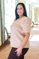 Mittoshop Kelsi Jacquard Puff Sleeve Top In Tan Womens