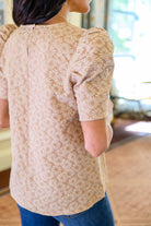 Mittoshop Kelsi Jacquard Puff Sleeve Top In Tan Womens