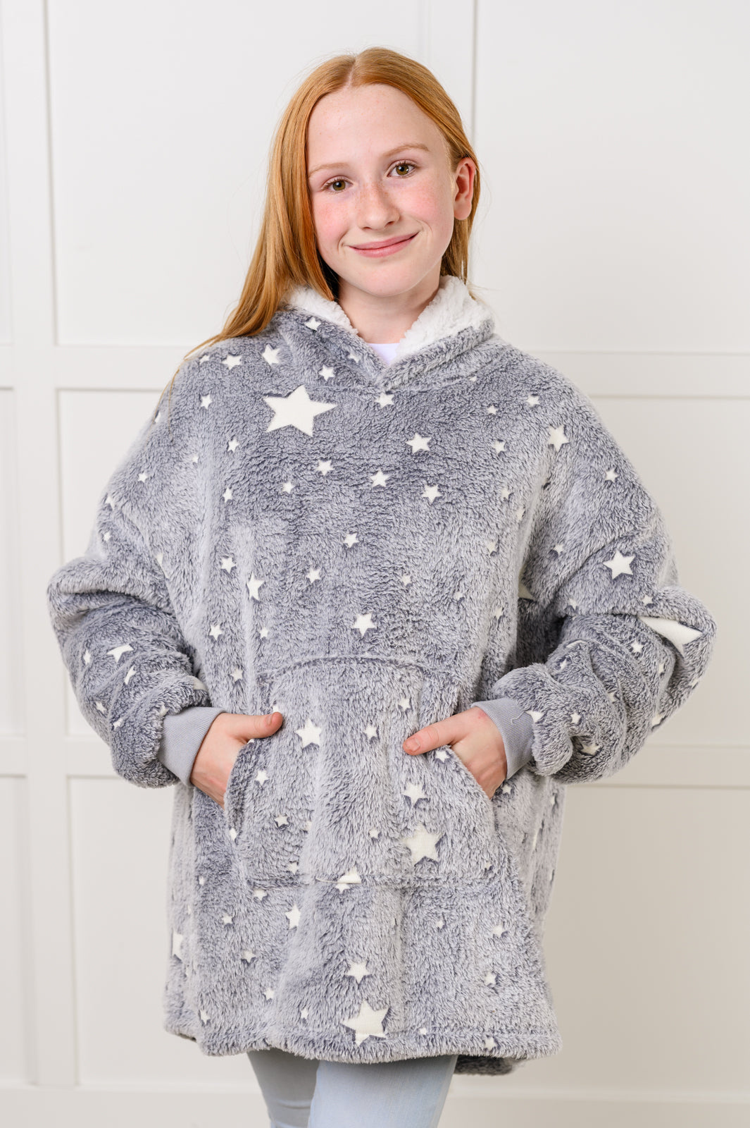 Kids Oversized Hoodie Blanket in Grey Stars Sweatshirts & Hoodies