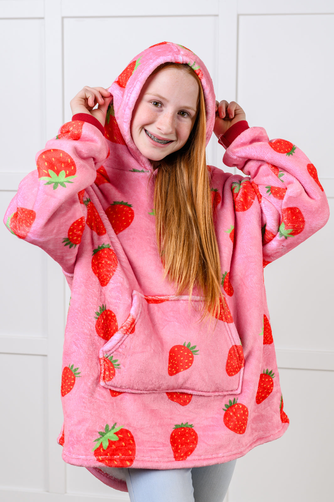 Kids Oversized Hoodie Blanket in Strawberry Sweatshirts & Hoodies