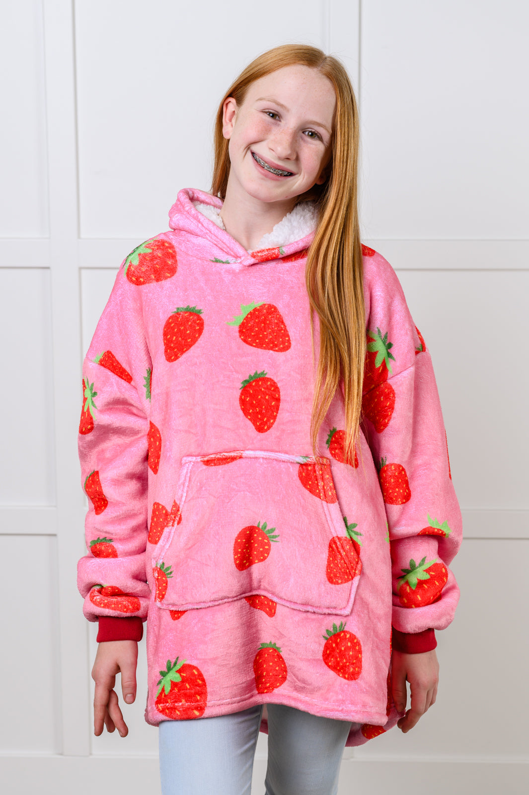 Kids Oversized Hoodie Blanket in Strawberry Sweatshirts & Hoodies