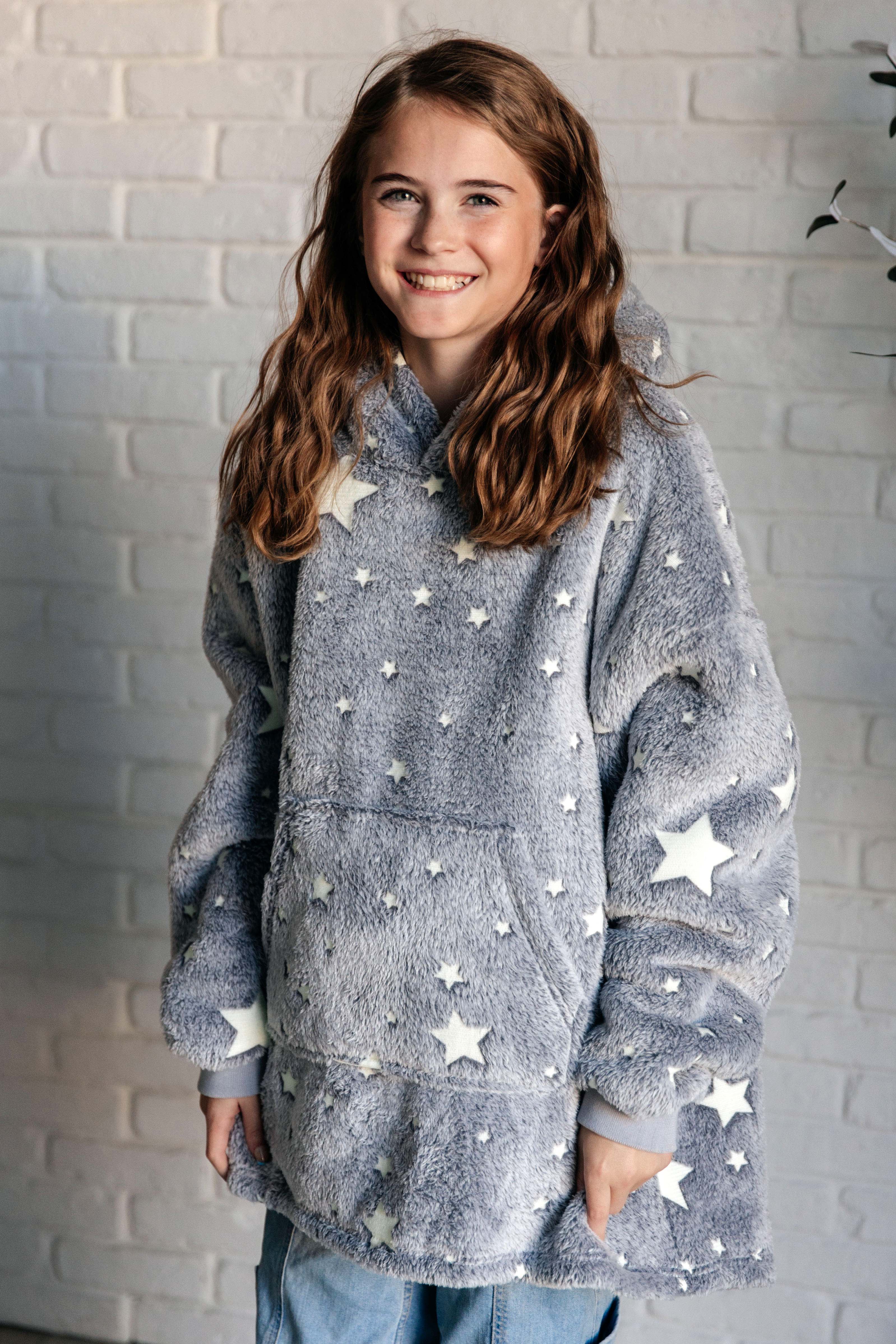 Kids Oversized Hoodie Blanket in Grey Stars OS Sweatshirts & Hoodies