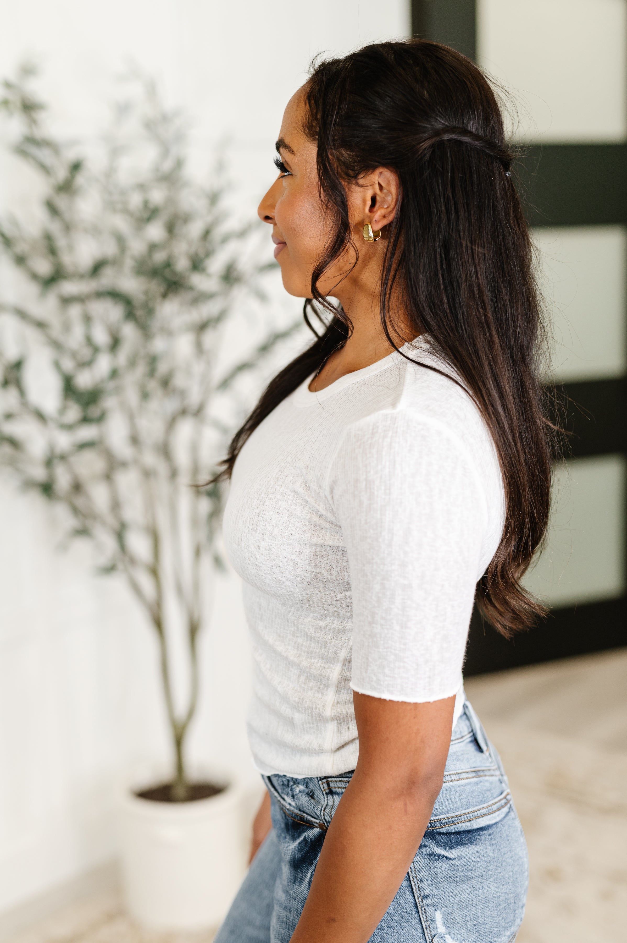 Hyfve Knit Pick Basic Tee in Off White Womens