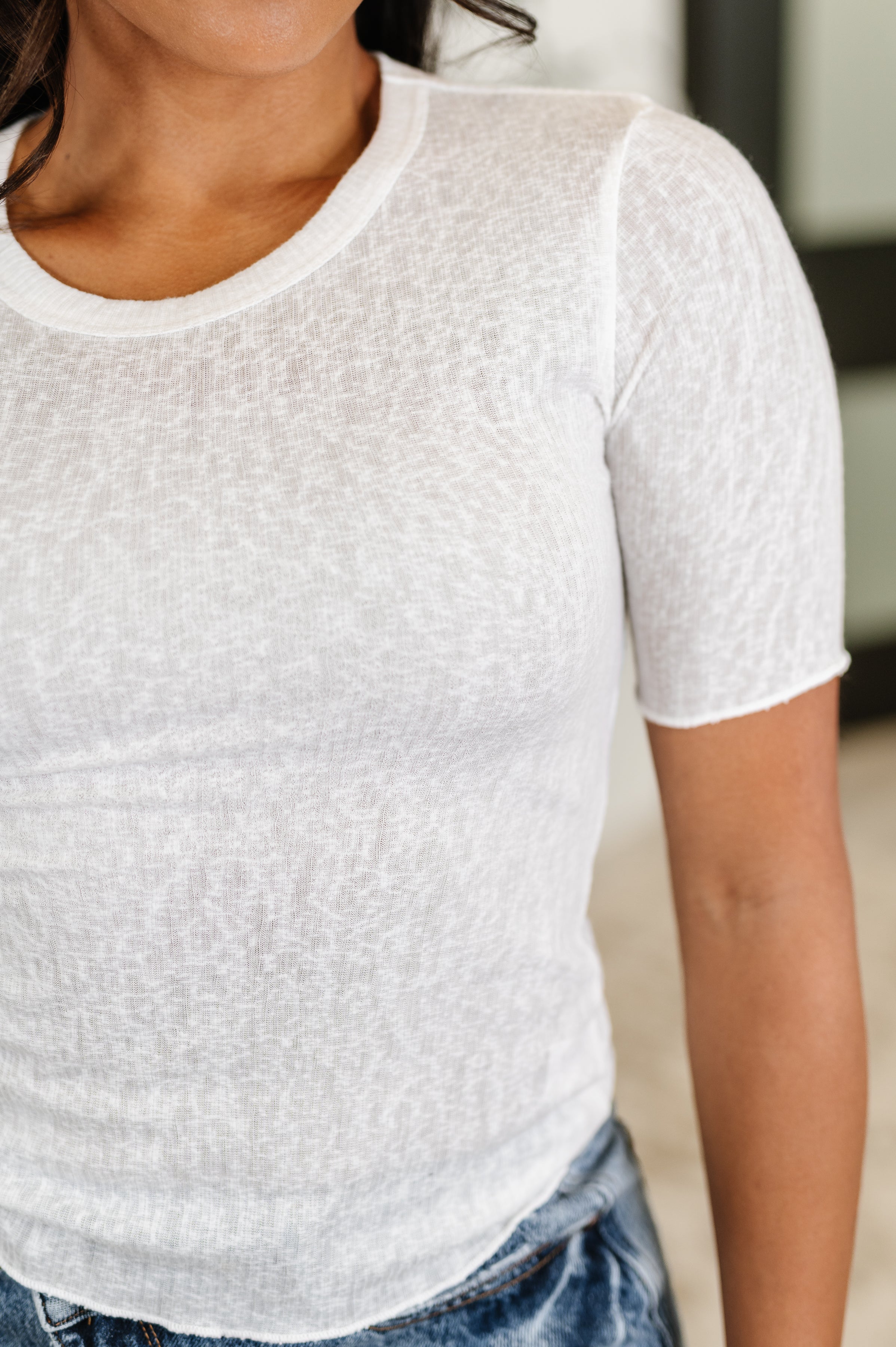 Hyfve Knit Pick Basic Tee in Off White Womens