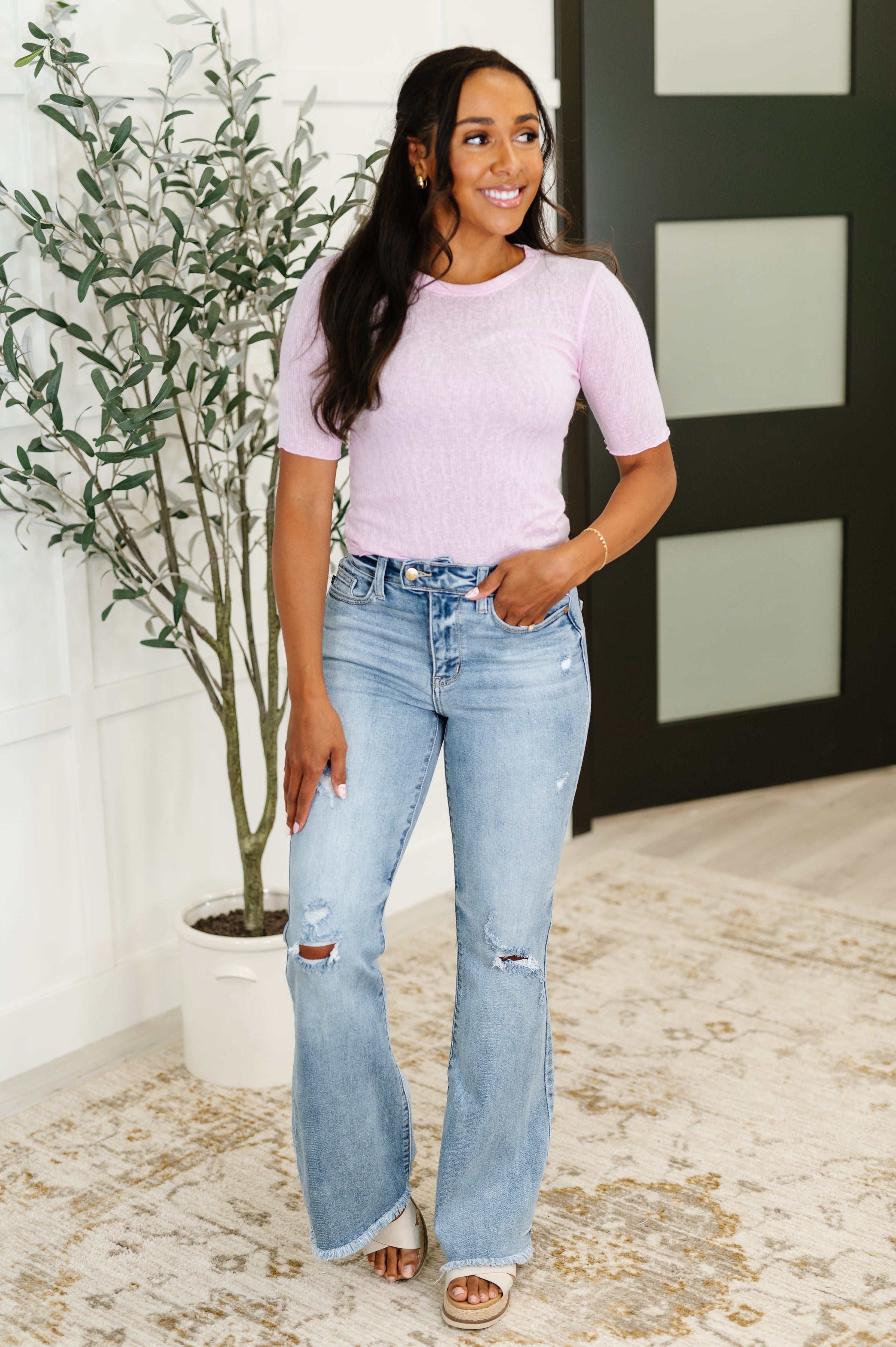 Hyfve Knit Pick Basic Tee in Pink Womens