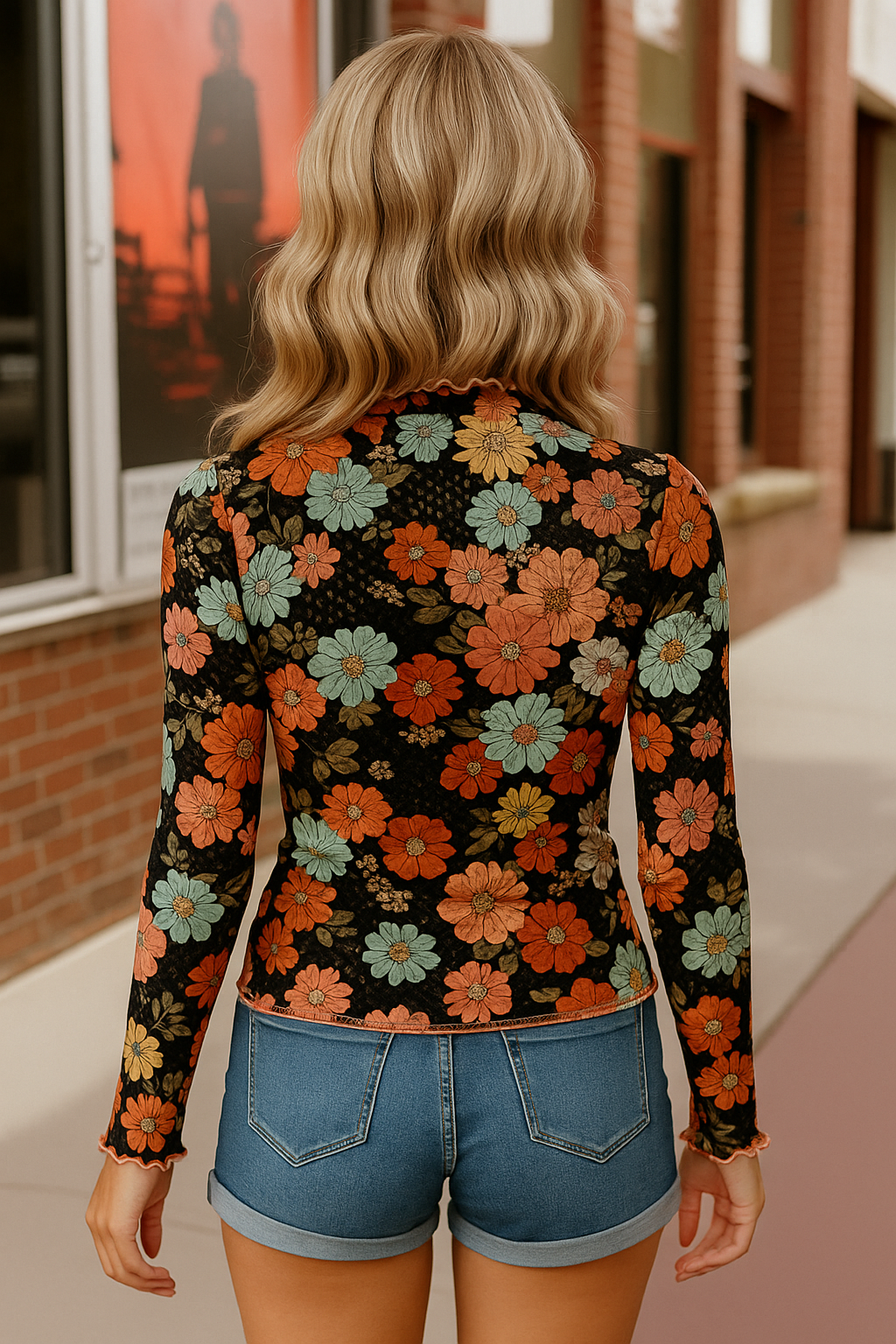 Kori America Black & Rust Vintage Floral Mock Neck Top