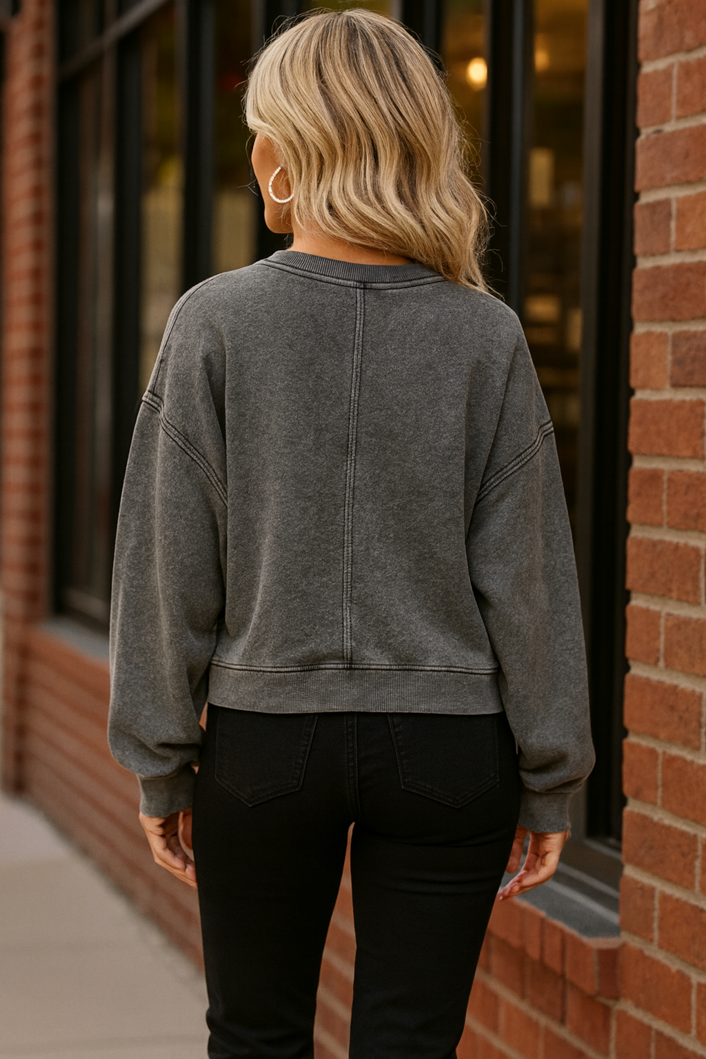 Kori America Charcoal Flower Patch Washed Pullover Knit Top