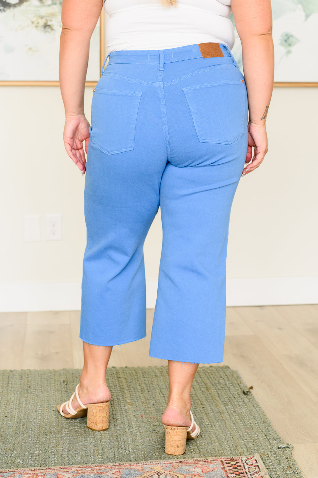 Judy Blue Lisa High Rise Control Top Wide Leg Crop Jeans in Sky