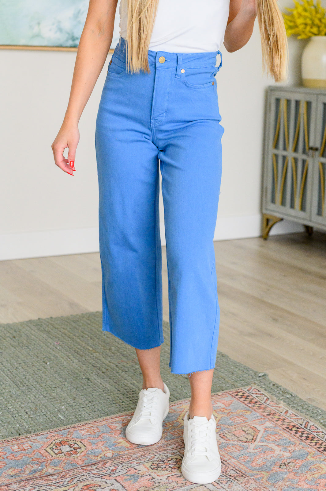 Judy Blue Lisa High Rise Control Top Wide Leg Crop Jeans in Sky