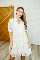 GeeGee Lace to the Party High Neck Dress in Ivory Multi Large Womens