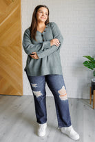 Very J Lakeside View Drop Shoulder Sweater in Sage Sweater