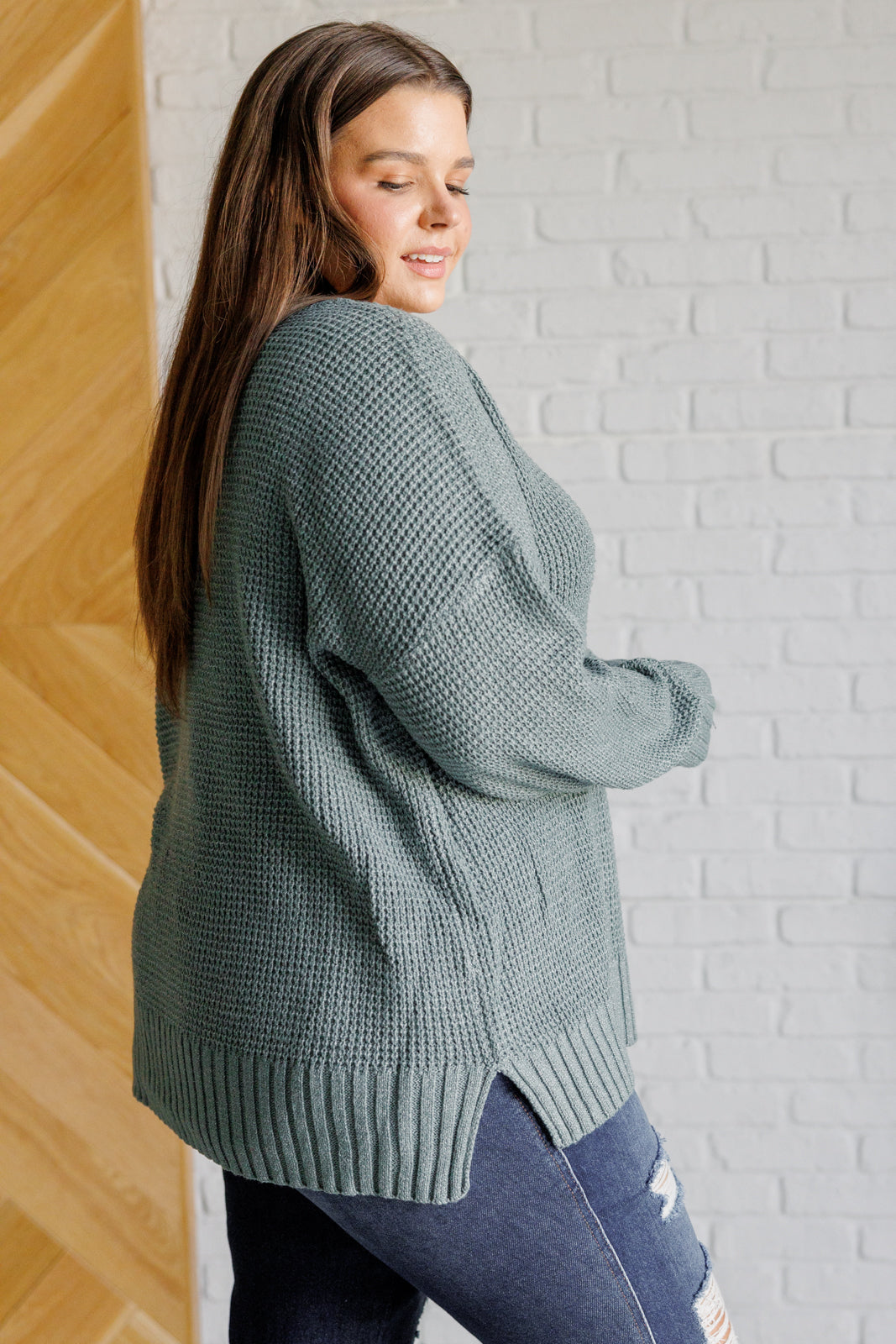 Very J Lakeside View Drop Shoulder Sweater in Sage Sweater