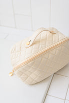 Large Capacity Quilted Makeup Bag in Cream Accessories