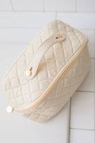 Large Capacity Quilted Makeup Bag in Cream Accessories