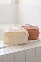 Large Capacity Quilted Makeup Bag in Cream Accessories