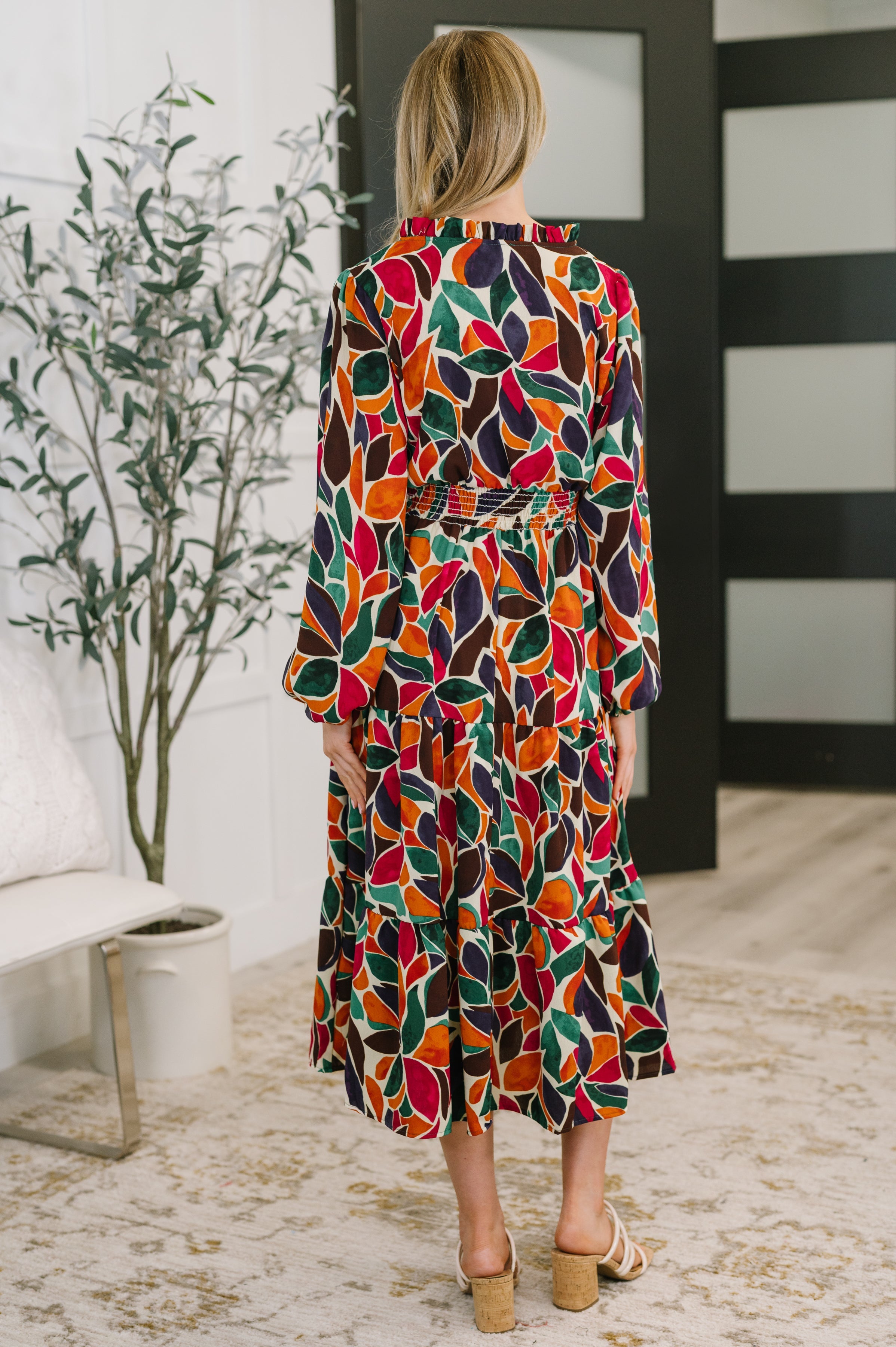 Haptics Leafing it All Behind Long Sleeve Tiered Dress Womens