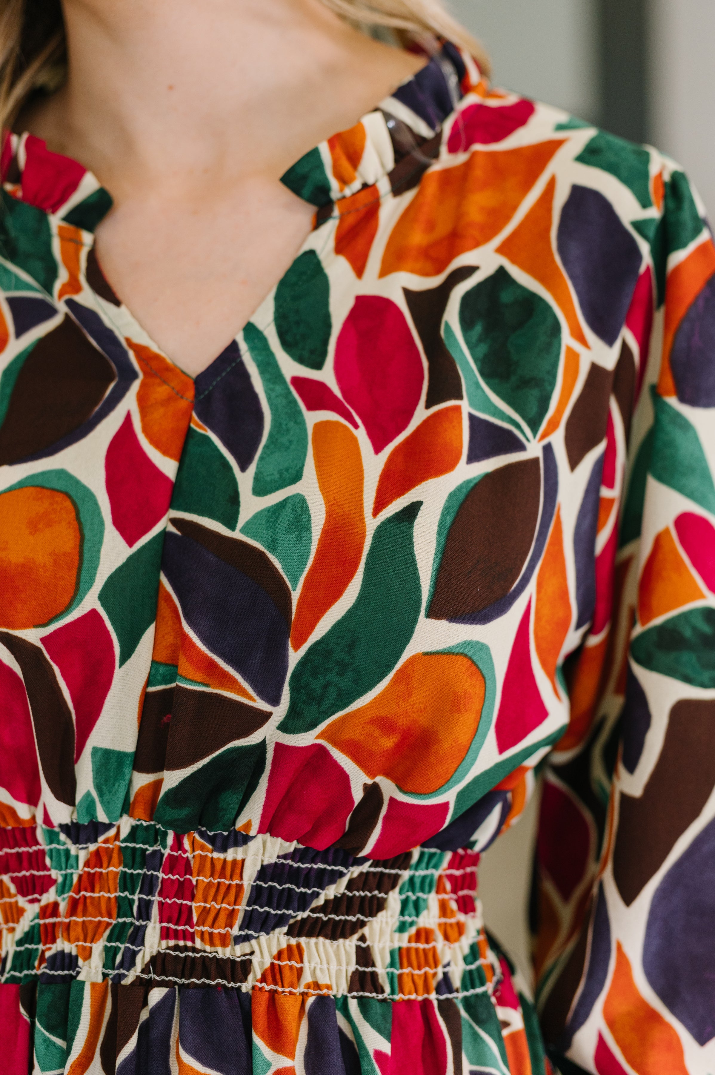 Haptics Leafing it All Behind Long Sleeve Tiered Dress Womens