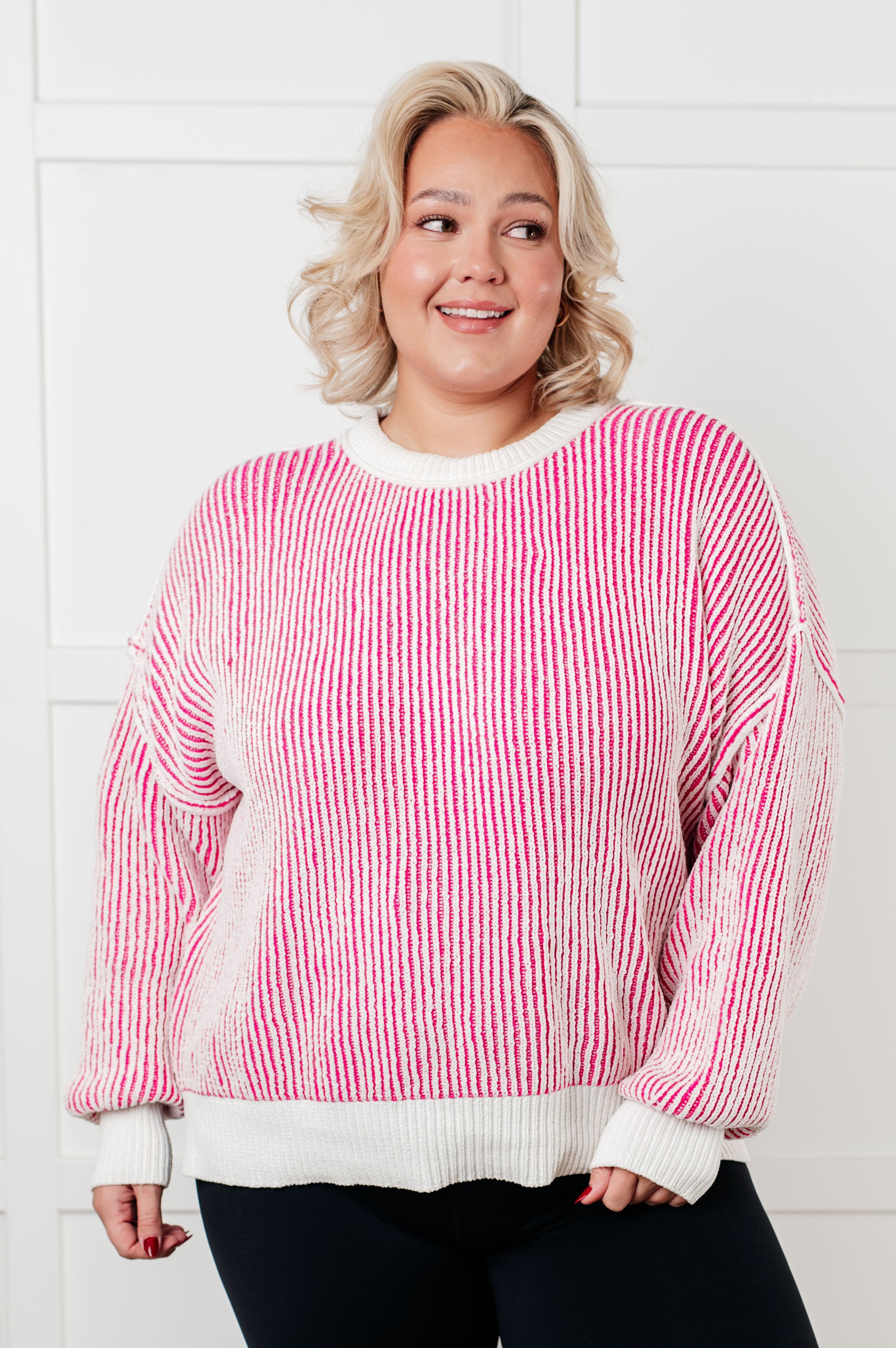 One Eleven North Least High Maintenance Contrast Trim Sweater in Pink Sweaters