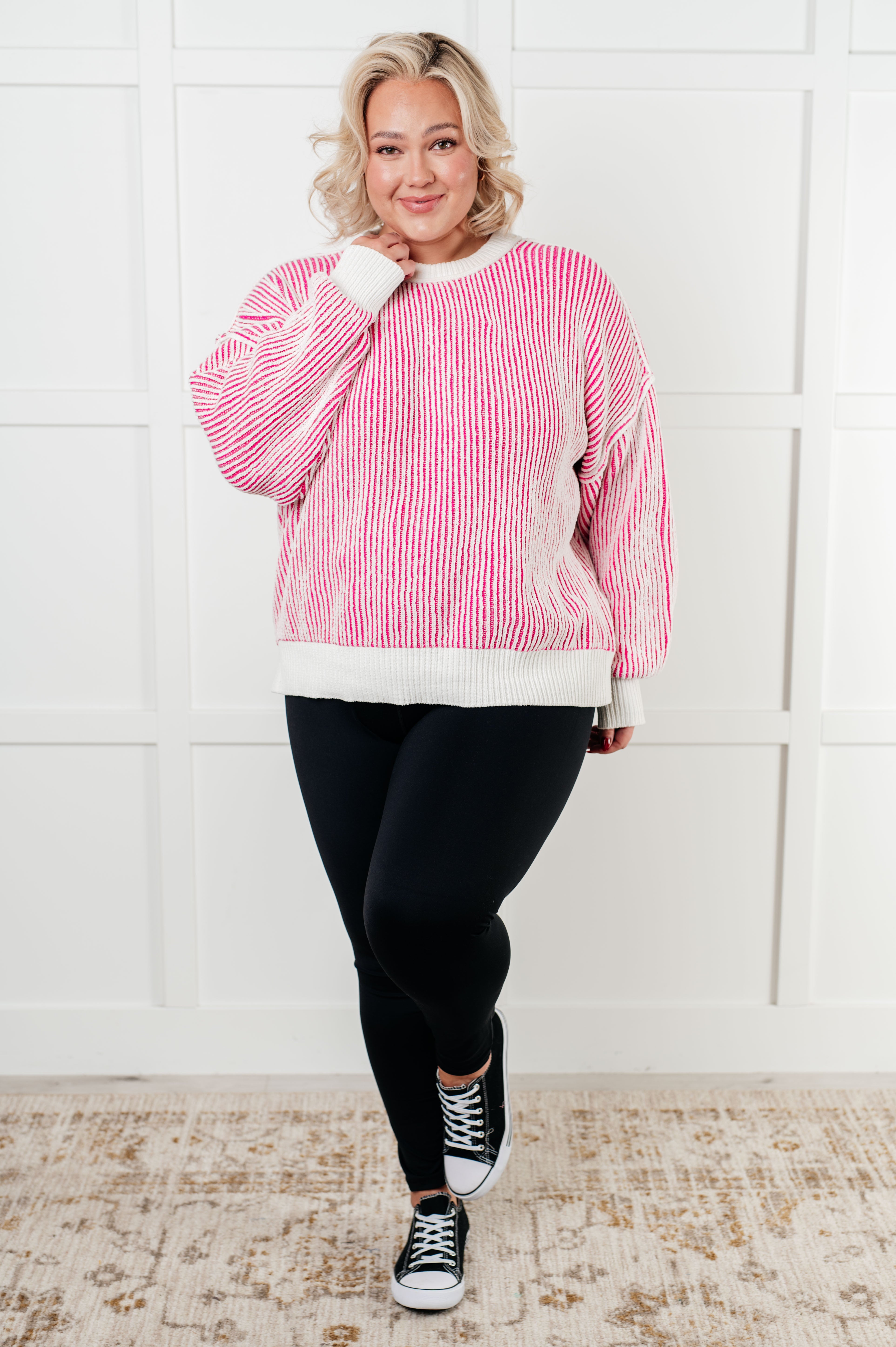 One Eleven North Least High Maintenance Contrast Trim Sweater in Pink Sweaters