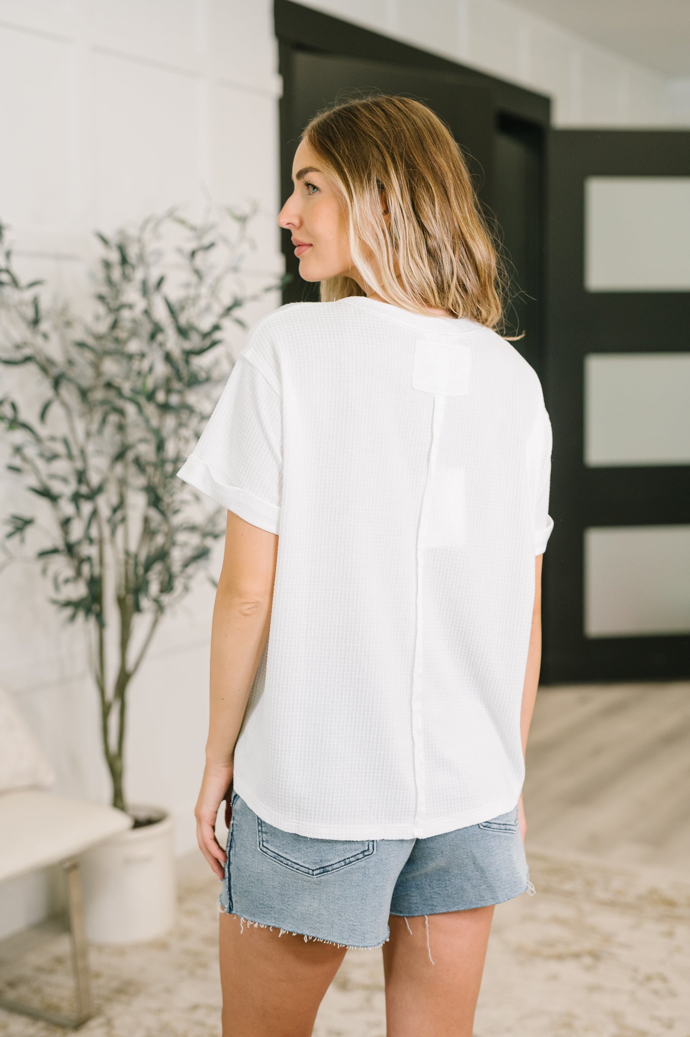 Leave It to Me Waffle Knit Relaxed Tee in Ivory Womens