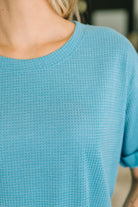 Leave It to Me Waffle Knit Relaxed Tee in Teal Womens