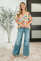 Haptics Lei Me Down Hawaiian Floral Woven V-Neck Top Womens