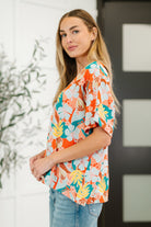 Haptics Lei Me Down Hawaiian Floral Woven V-Neck Top Womens