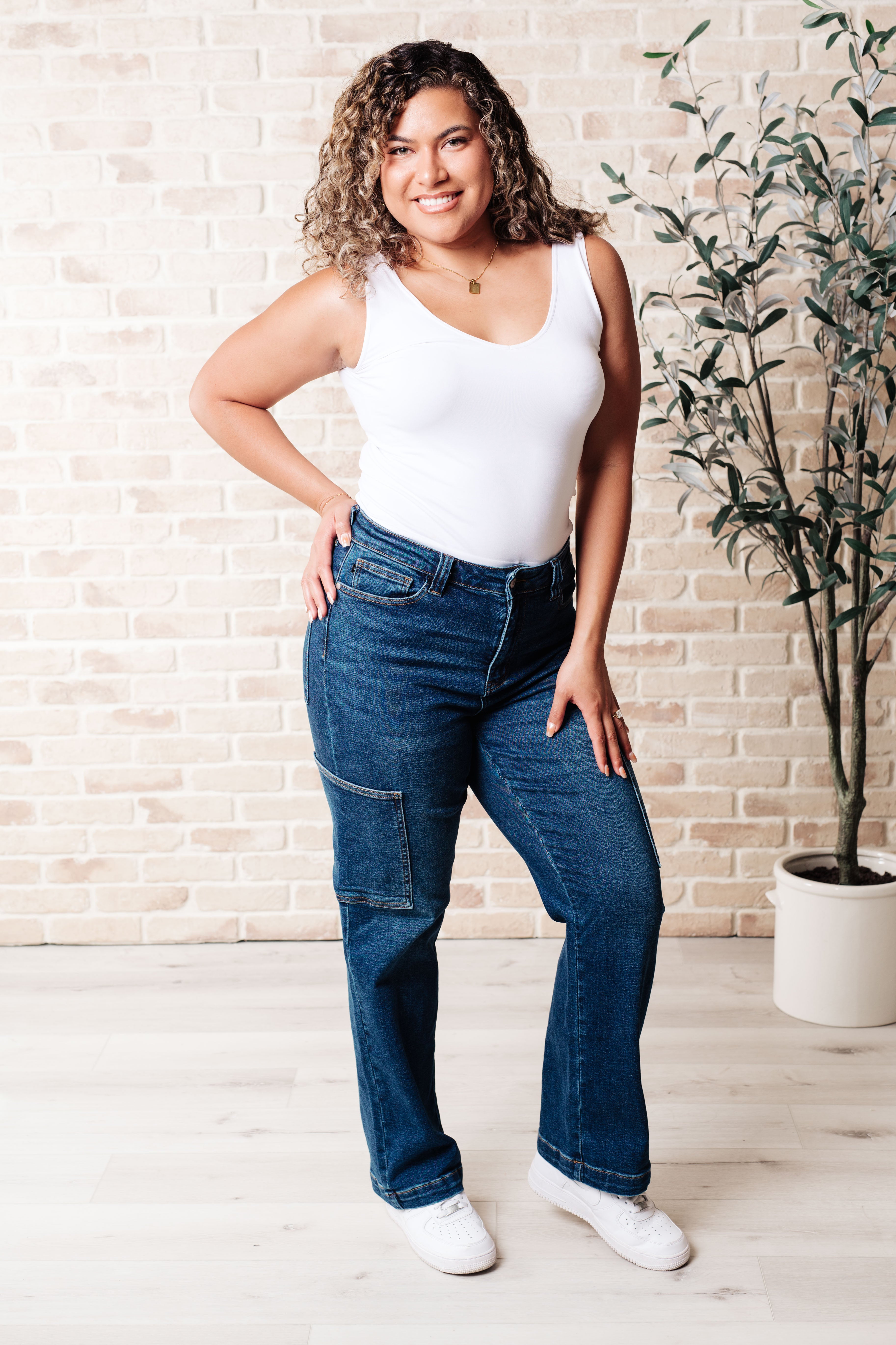 Judy Blue High Waist Straight Cargo Jeans- Leila Trendsi