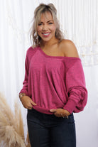 Heimish Two Tone Fuchsia Long Sleeve Dolman Top Shirts & Tops